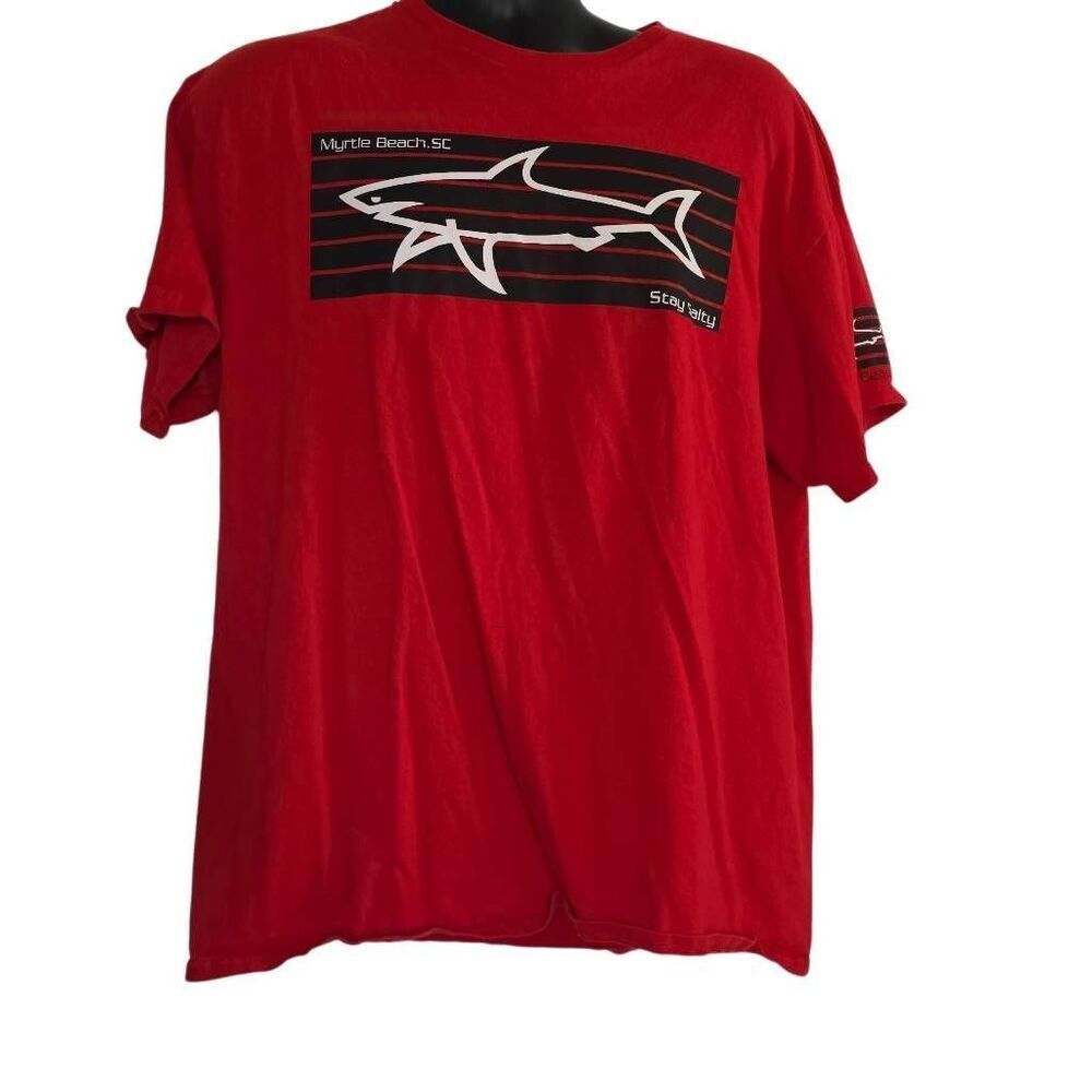Delta Pro Weight Men's XL Red Black White Myrtle Beach Shark T-Shirt